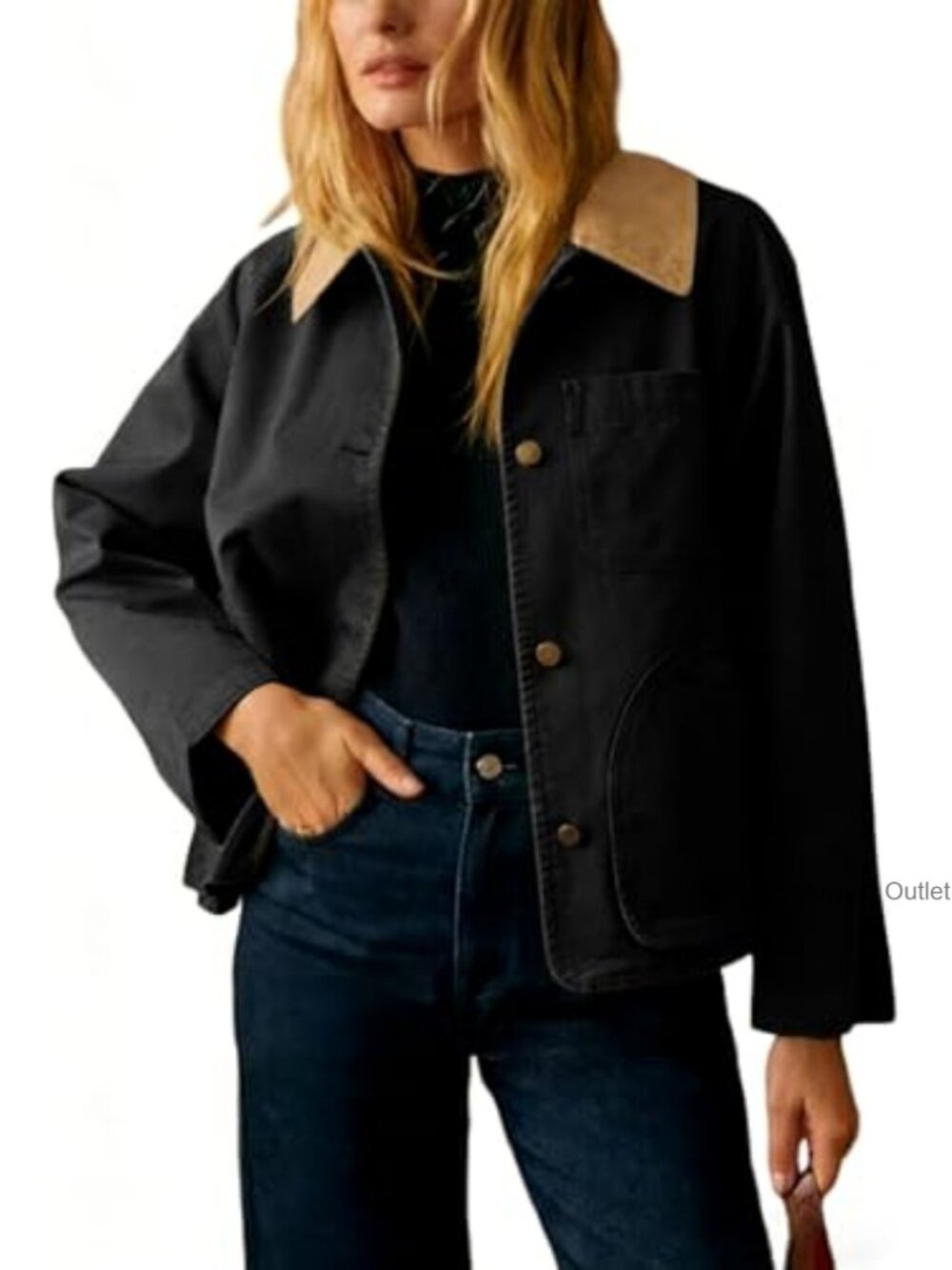 Women Crop Trench Coat Oversized Cotton Button Down Long Sleeve Casual Jacket